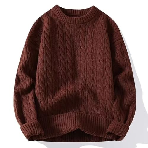 AILYFIRMO Damenpullover, übergroßer Rundhalsausschnitt, Lange Ärmel, lässiger, lockerer Grobstrickpullover (Coffee,M) von AILYFIRMO