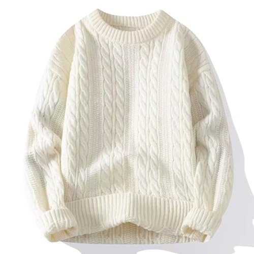 AILYFIRMO Damenpullover, übergroßer Rundhalsausschnitt, Lange Ärmel, lässiger, lockerer Grobstrickpullover (White,M) von AILYFIRMO