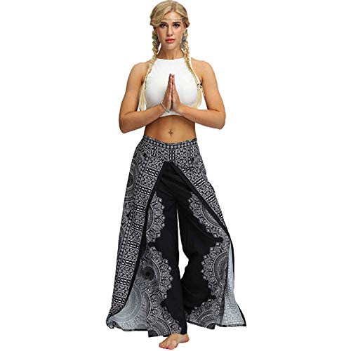 AIMEITE Yoga Hosen Damen Weit Hosen Sporthose Haremshose Offenes Bein Pumphose Pluderhose DamenBoho Hose (Schwarz, L-XL) von AIMEITE