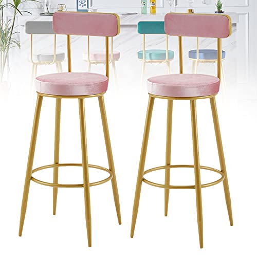 Barhocker-Set mit 2 Stück für die Küche, 65,6 cm Thekenhöhe, Barstühle mit Rückenlehne, hohe Barhocker, Samt-Kücheninselhocker mit goldfarbenen Metallbeinen, interessant in Pink Chaser of Light von AIMWTHGX