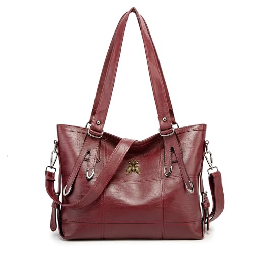 AINUOEY Damen Taschen Handtasche Frauen Elegant Tasche Henkeltasche Vintage PU-Leder 76608 1-teilig set Weinrot AINUOEY Damen Taschen Handtasche Frauen Elegant Tasche Henkeltasche Vintage PU-Leder 76608 1-teilig set Weinrot von AINUOEY