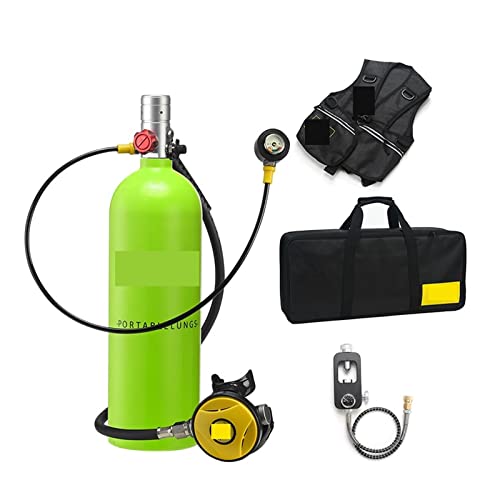 AIRYSSFU Tauchflaschen, 2L Tauchen Schnorchelausrüstung Sauerstofftank Restdruckmessgerät,Für Unterwasser-Atemtraining(Silverhead in Green Bottle) von AIRYSSFU