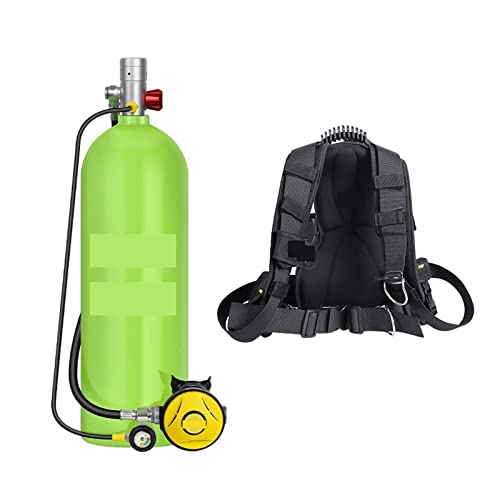 AIRYSSFU Tauchflaschen, 4 Liter X7000 Tauch- Und Schnorchelausrüstung, Atemschutzmaske, Kiemen-Sauerstoffflasche, Ersatz,Für Unterwasser-Atemtraining(Green Bottle with Silver Head—A) von AIRYSSFU