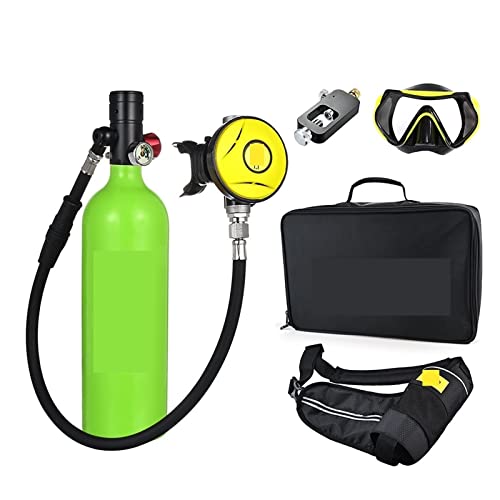 AIRYSSFU Tauchflaschen, Tragbare Sauerstoffflasche for Tauchen Mit 1 L Fassungsvermögen,Für Unterwasser-Atemtraining(Blackhead in Green Bottle) von AIRYSSFU