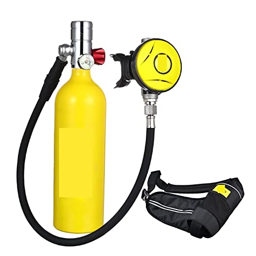 AIRYSSFU Tauchflaschen, Tragbare Sauerstoffflasche for Tauchen Mit 1 L Fassungsvermögen,Für Unterwasser-Atemtraining(Yellow Bottle Silver Head) von AIRYSSFU