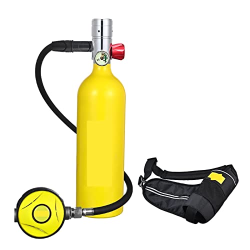 AIRYSSFU Tauchflaschen, Tragbare Sauerstoffflasche for Tauchen Mit 1 L Fassungsvermögen,Für Unterwasser-Atemtraining(Yellow Bottle Silver Head) von AIRYSSFU