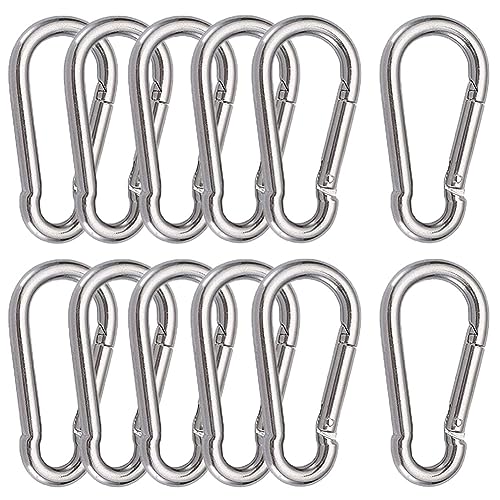 12 Stück M6 Karabinerhaken Edelstahl 304 Karabiner mit Schnappverschluss Carabiner Schnapphaken Silber für Anbringen und Befestigen von Haken Rigging 6 x 60 mm von AISHOW