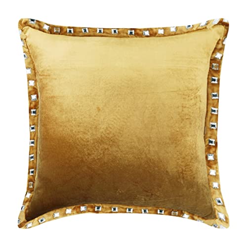 AISNXOQI The HomeCentric Gold Dekoratives 2er-Pack, 45x45 cm (18"x18") Kissenbezug, quadratischer Kissenbezug aus Samt, glitzernder Kissenbezug mit Kristallen, Moderne, solide Kissenbezüge – Gold von AISNXOQI