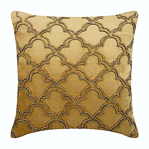 AISNXOQI The HomeCentric Gold Kissenbezüge 2er-Pack, 55x55 cm (22x22 Zoll), goldene Perlengitter-Kissenbezüge mit türkischem Muster, quadratischer Samt-Kissenbezug, geometrisches Art Deco – Goldjuwel von AISNXOQI