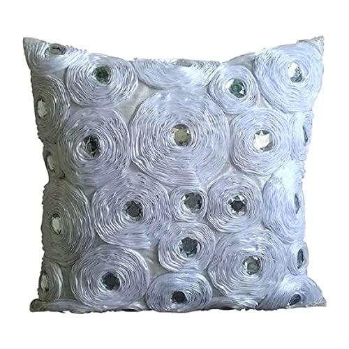 AISNXOQI The HomeCentric Weiße Kissenbezüge, Kissenbezug mit Schleife, weiße Rose, Blumenmotiv, 45 x 45 cm (18 x 18 Zoll), quadratische Seidenkissenbezüge für die Couch, Blumenmuster – White Heaven von AISNXOQI