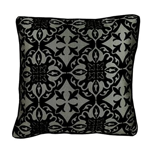 Der schwarze Kissenbezug von HomeCentric, 55 x 55 Burnout-Samtkissen, quadratischer dekorativer Damast-Kissenbezug, Kissen mit Tribal-Motiv, schwarze Kissenbezüge 55 x 55 cm (22 x 22 Zoll) – Zeitlose von AISNXOQI