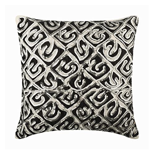 AISNXOQI The HomeCentric Schwarzer Kissenbezug 60 x 60 cm, Samt- und Leinenapplikationen, Überwurf-Kissenbezug für Sofa, Abstraktes Muster, Moderner Stil – Maze Night von AISNXOQI