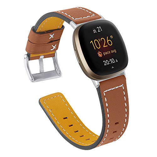 AISPORTS Kompatibel mit Fitbit Versa 3 Armband/Fitbit Sense Armband Leder Damen Herren, Weiches Atmungsaktives Leder Sportarmband Metallschnalle Armband Ersatzarmband für Fitbit Versa 3/Fitbit Sense von AISPORTS