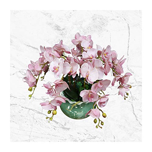 Künstliche Blumen, künstliche Phalaenopsis-Blumen, Dekoration – echte künstliche Orchideen, Bonsai mit Blättern, künstliche Blumen mit Keramik-Vasen-Arrangement für Salon/Büro, künstliche Flora/Gelb von AITEKODVG