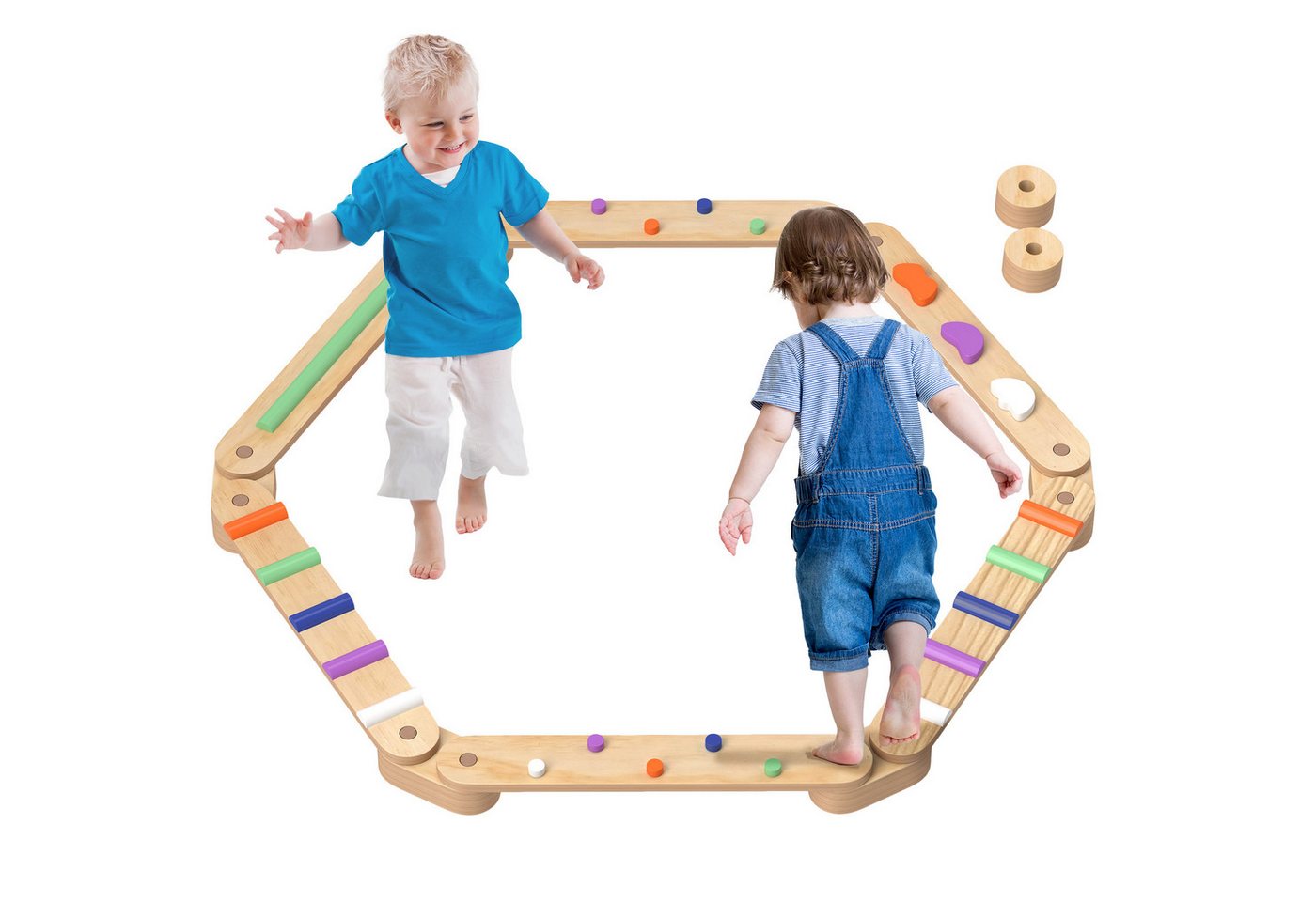 AIYAPLAY Balanceboard Holz Schwebebalken mit Bunte Hindernissteine, für Koordination und Stabilität, für 3-8 Jahre Kinder von AIYAPLAY