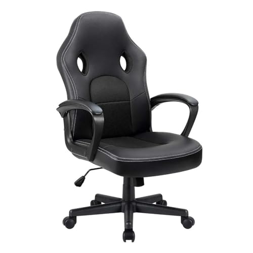 AJYBYUKJ Gaming-Stuhl, 0-Zoll-Bürostuhl mit hoher Rückenlehne, Gaming-Rennstuhl aus Kunstleder, ergonomisch, verstellbar, drehbarer Computerstuhl (Farbe: Noir) Beauty Comes von AJYBYUKJ