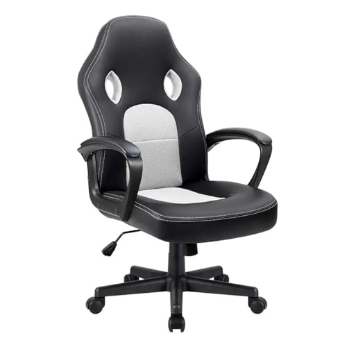 AJYBYUKJ Gaming-Stuhl, 0-Zoll-Bürostuhl mit hoher Rückenlehne, Gaming-Rennstuhl aus Kunstleder, ergonomischer, Verstellbarer Computer-Drehstuhl (Farbe: Weiß) Beauty Comes von AJYBYUKJ