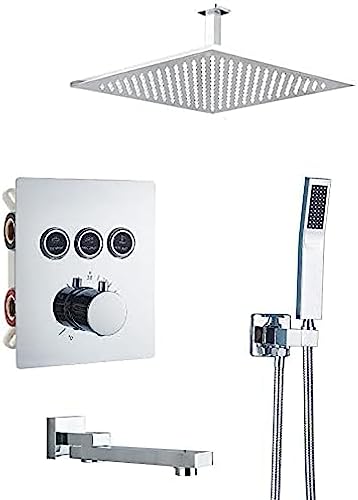 AJYBYUKJ Thermostatischer Badezimmer-Duschhahn, Regenduschkopf, Wandmontage, Badewannen-Mischbatterie, Badewannen-Duschset, Wandmontage, Chrom, 3-Wege-16-Zoll-Wand, 3-Wege-16-Zoll-Decke Beauty Comes von AJYBYUKJ