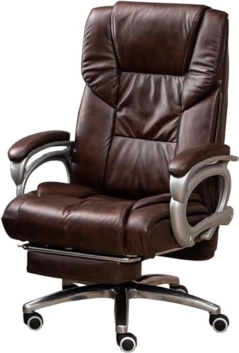 Armlehnenstuhl Executive Recline Ergonomischer Drehstuhl mit Kippfunktion und Fußstütze Bürostuhl aus echtem Leder für schwere Personen (Farbe: Beige) Auf der Suche nach Glück (Kaffee O Beauty Comes von AJYBYUKJ