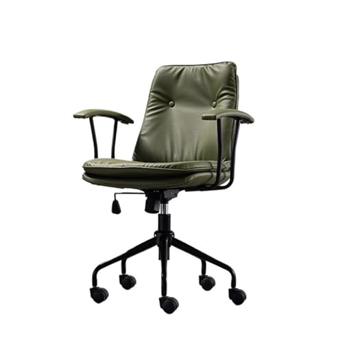 Bürostuhl, Bürostuhl aus PU-Leder, bequemer moderner Home-Office-Schreibtischstuhl mit Rollen und schwarzem Metallfuß, ergonomischer Stuhl, verstellbarer Drehstuhl, Drehstuhl (grün) Beauty Comes von AJYBYUKJ