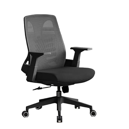 Bürostuhl, ergonomischer Schreibtischstuhl mit Lordosenstütze und hochklappbaren Armlehnen, höhenverstellbar, drehbar, bequem, atmungsaktiv, Netzstoff, Computerstuhl, Chefsessel, Drehstuhl (schwarz) von AJYBYUKJ