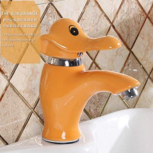 Küchenarmaturen Messing Wasserhahn Wasserhahn Schöner Elefant Designer Badezimmer Wasserhahn für Kinder Badezimmer Waschbecken Wasserhahn Messing Kalt- und Warmwasser Mischbatterie mit Schlauch-Orange von AJYBYUKJ