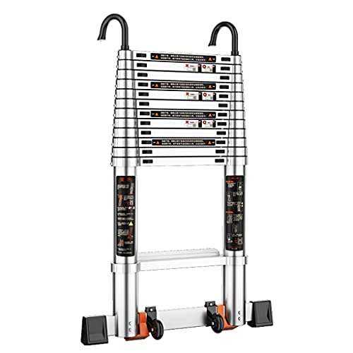 Leitern, Teleskopleiter, Verlängerungsleiter, Teleskopleiter, Aluminium-Verlängerungs-Klappleiter, tragbare, robuste Mehrzweck-Teleskopleiter mit rutschfesten Füßen und Haken für den Außenbereich von AJYBYUKJ