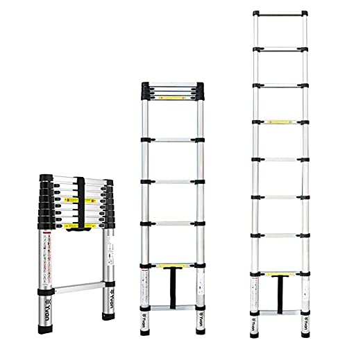 Teleskopleiter, zusammenklappbare Aluminium-Verlängerungsleiter, robuste 330 lbs maximale Tragfähigkeit, Teleskopleiter mit Verriegelungsmechanismus, kompakte Leiter für Arbeiten im Haushalt im von AJYBYUKJ