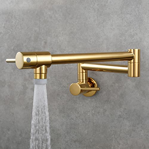 Topffüller-Wasserhahn, Wandmontage, Einzel-Kaltwasser-Küchenarmatur, Doppelgelenkdüse, Topffüller-Küchenarmatur, Doppelhebel, 360° schwenkbar, Mischbatterie, Küchenspüle, Gold, Dual Mode Beauty Comes von AJYBYUKJ