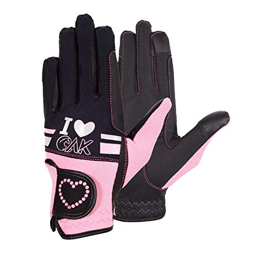 AK Love Reithandschuhe für Damen, Herren und Kinder, für alle Jahreszeiten, schwarz / rosa, xxxs von AK Riding Sports Ltd