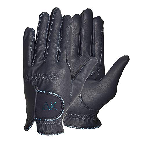 AK Horse Riding Gloves Reithandschuhe für Damen, Herren und Kinder mit Steinen Horse Riding Gloves AKRS-6710 (Navy/Sky, 2XS) von AK Riding Sports