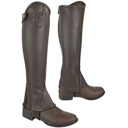 AK Mini-Reithaps aus echtem Leder, Vollnarbe, mit gebogenem Reißverschluss, Horse Riding Half Chaps AKRS-1013 (M, Brown) von AK Riding Sports