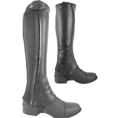 AK Side Zip Full Grain Leather Reitchaps mit extra Schutz, Schwarz, Größe S von AK Riding Sports