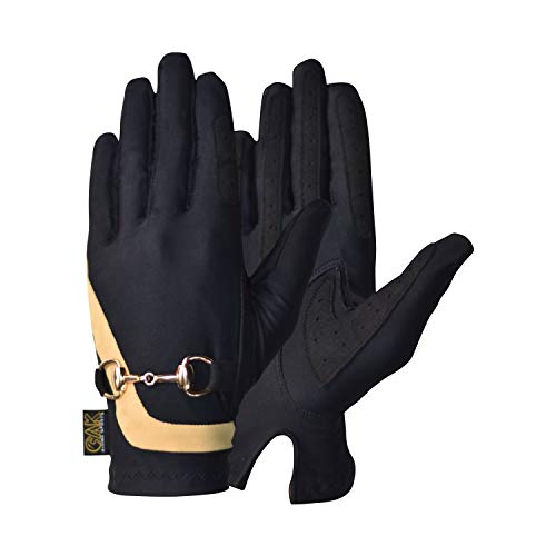 AK Reithandschuhe Reithandschuhe Damen Handschuhe mit Gebiss-Kette Laufhandschuhe AKRS-6119 (Schwarz/Gold, L) von AK SPOFIT