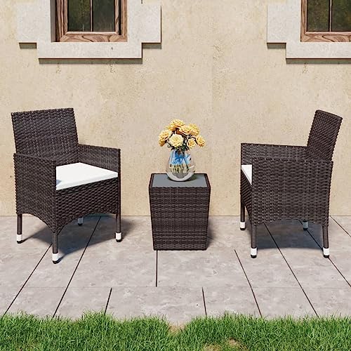 AKNGFO 3-teiliges Bistro-Set für Garten und Terrasse, Bistro-Esstisch und Stühle, Terrassen-/Hofmöbel, Polyrattan und gehärtetes Glas, Braun, Typ 1, Gartenmöbel von AKNGFO