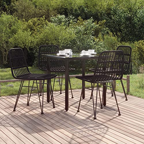 AKNGFO 3-teiliges Terrassen-ESS-Set, Garten-Couchtisch und Stühle, Bistro-Esstisch-Set mit Sitzgelegenheiten, Schwarze Poly-Rattan-Gartenmöbel, schwarzes Garten-ESS-Set2 von AKNGFO