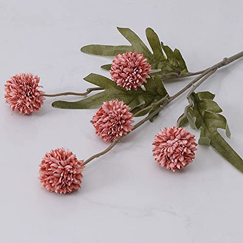 Löwenzahnblüte aus Seide mit 5 Köpfen, Heim- und Hochzeitsdekoration, Kunstblumen, Ball, Pompon, Kunstblumen, Zweig, grüne Blätter, Blumenstrauß (Farbe: Herbstorange, Größe: 67 cm) (Herbstrot, 67 cm) von AKNGFO