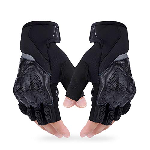 AKT TPU Motorrad Halbfingerhandschuhe Sommer Männer Frauen Biker Fingerlose Motorradhandschuhe,Black,XXL von AKT