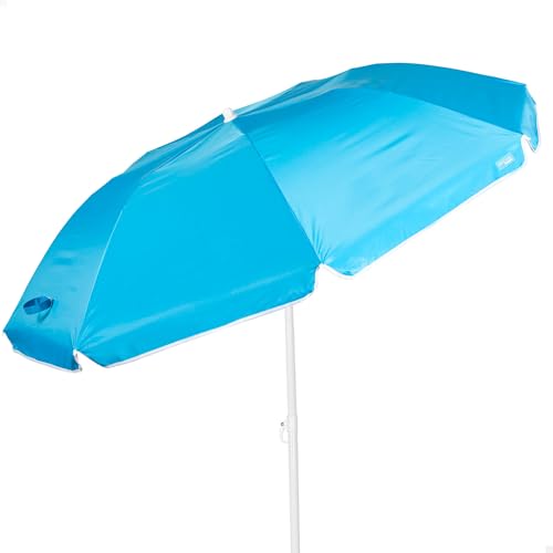 AKTIVE 62323 Strandschirm, UV50-Schutz, neigbar und höhenverstellbar, Stahlmast, Polyestergewebe, mit Silberbeschichtung, 8 Rippen, Tragetasche mit Griff, 180 cm, Blau, blau von AKTIVE