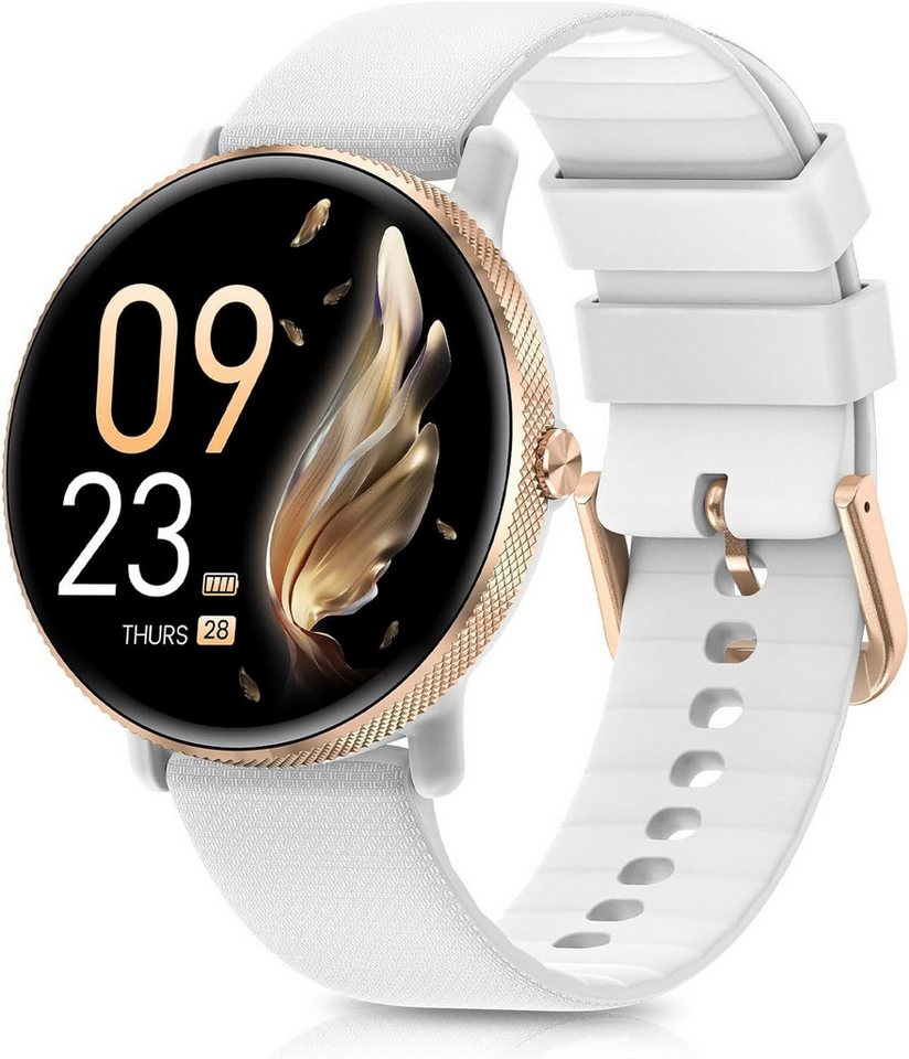 AKUMAKA 2024 Fur Damen mit Telefonfunktion Touchscreen, IP68 Schrittzähler Smartwatch (1.39 Zoll, Android / iOS), Mit 24H Pulsuhr Schlafmonitor SpO2 Menstruationszyklus 120+ Sport von AKUMAKA