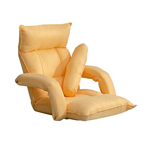 ALEjon Bodenstuhl mit Arm, Lounge-Stuhl für Schlafzimmer, Couch, Liegestuhl, Sofa, Gaming-Stuhl mit Rückenstütze, abnehmbare Hülse, Balkon-Lazy-Sofa-Stuhl, verstellbare Rückenlehne (Farbe: Gelb) von ALEjon