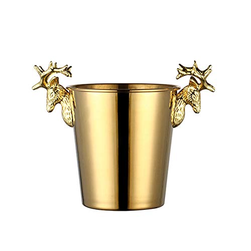 ALEjon Collic Metall-Champagner-Eiskübel, mit Edelstahl überzogener Eiskübel, Hirschkopf-Griff, Retro-Eiskübel, Heimdekoration/Gold von ALEjon