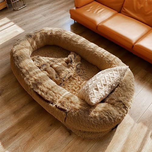 ALEjon Großes Hundebett, riesiges Hundebett für Menschen, luxuriöses, Flauschiges, waschbares Kunstfell, 3D-Schwamm, Sitzsack, Bettgröße, Hundebett für Menschen zum Einschlafen, Nickerchen, von ALEjon