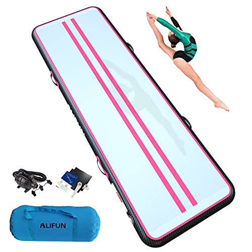 ALIFUN Luft Matte Tumbling Track Gymnastik Aufblasbare Tumble Matte 6 10 13 16 20 FT Training Matte Dick 10 CM 20CM Zoll Hellgrün Mit Luftpumpe von ALIFUN