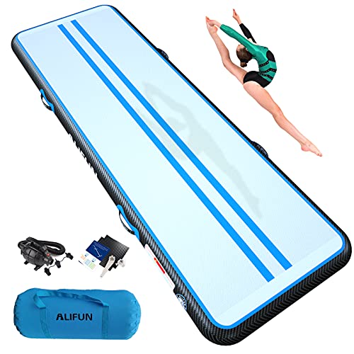 ALIFUN Luft Matte Tumbling Track Gymnastik Aufblasbare Tumble Matte 6 10 13 16 20 FT Training Matte Dick 10 CM 20CM Zoll Hellgrün Mit Luftpumpe von ALIFUN