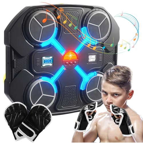 ALLOMN Musik-Boxmaschine, intelligente Musik-Boxmaschine mit 3 Geschwindigkeitsmodi und Zählmodus, wandmontierter intelligenter Bluetooth-Boxtrainer mit Boxhandschuhen für Kinder, Erwachsene, von ALLOMN