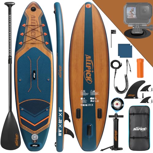 ALLPICK Premium SUP Board Set, Stand Up Paddling Board Aufblasbar, Mit Universal Kamerahalterung, Komplettes Zubehör, Verstellbares Paddel, Anfänger und Fortgeschrittene, 180kg Marineblau ALLPICK Premium SUP Board Set, Stand Up Paddling Board Aufblasbar, Mit Universal Kamerahalterung, Komplettes Zubehör, Verstellbares Paddel, Anfänger und Fortgeschrittene, 180kg Marineblau von ALLPICK