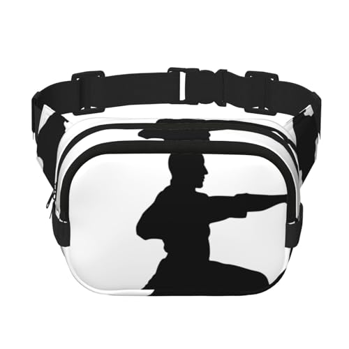 Karate quadratische doppellagige Hüfttasche Brusttasche Crossbody Tasche Laufen Reisen Wandern Hüfttasche, Schwarz , Einheitsgröße von ALLiYa