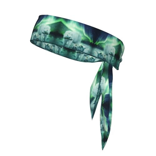Northern Lights Bear Sport-Krawatte doppelseitiges Stirnband für Herren und Damen, Fliege, Sport-Kopfbedeckung, Laufen, Übung Stirnband von ALLiYa