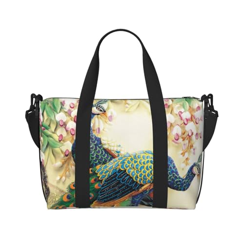 Orientalischer Pfau auf Blumenbaum, Umhängetasche, Reisetasche, Einzelschultertasche, Sport- und Fitnesstasche, Reisegepäcktasche, Schwarz , Einheitsgröße von ALLiYa